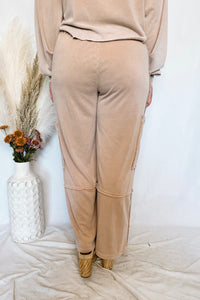 Crisp Leaves Wide Leg Mineral Washed Pants - Taupe