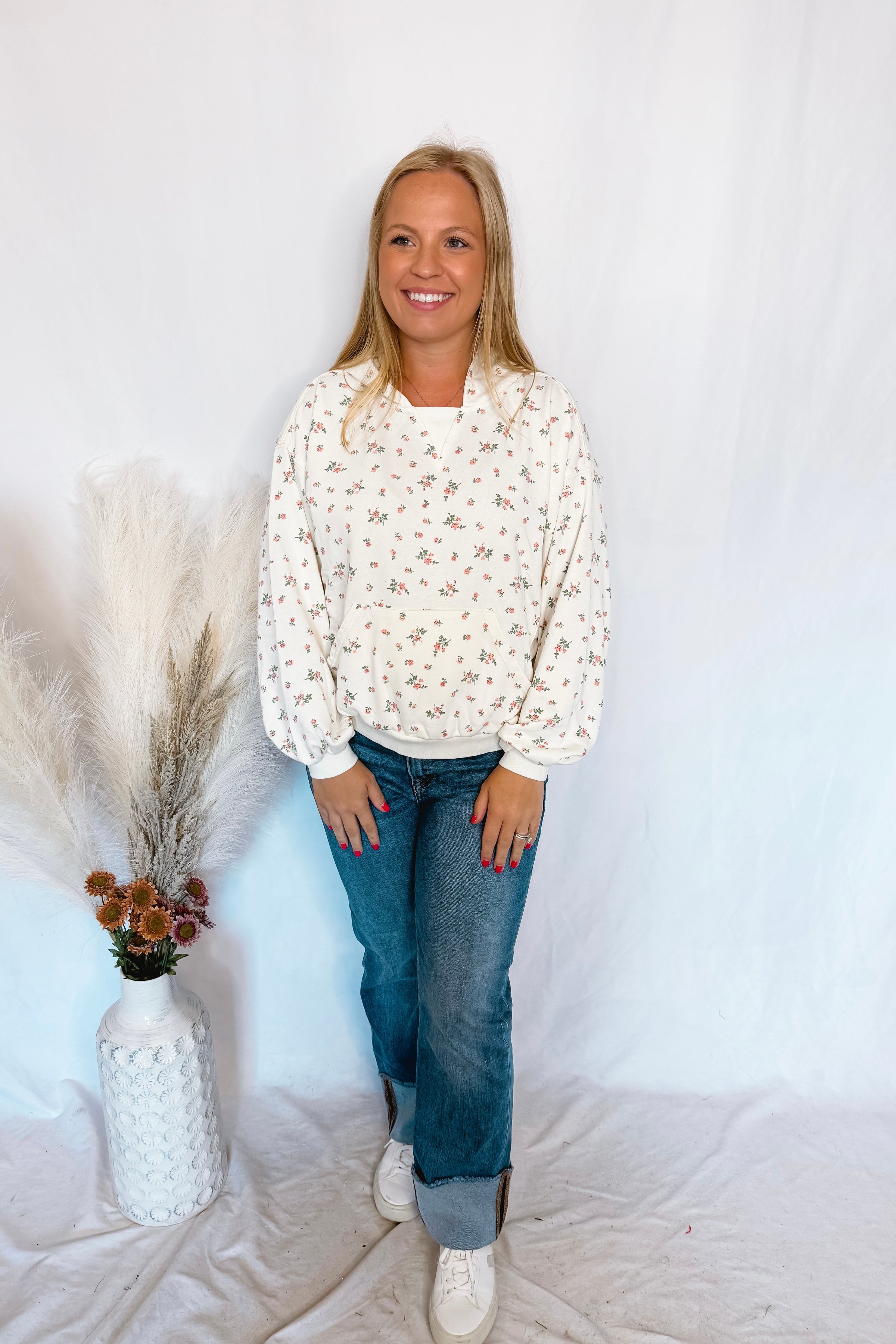Cozy Embrace Floral Hoodie - Ivory