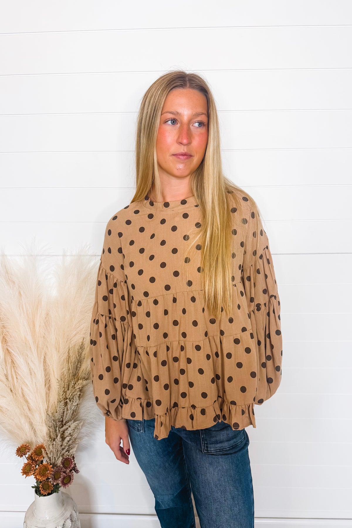 State Of Whimsy Polka Dot Blouse - Latte