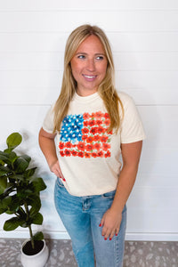 Floral Flag Graphic Tee - Cream