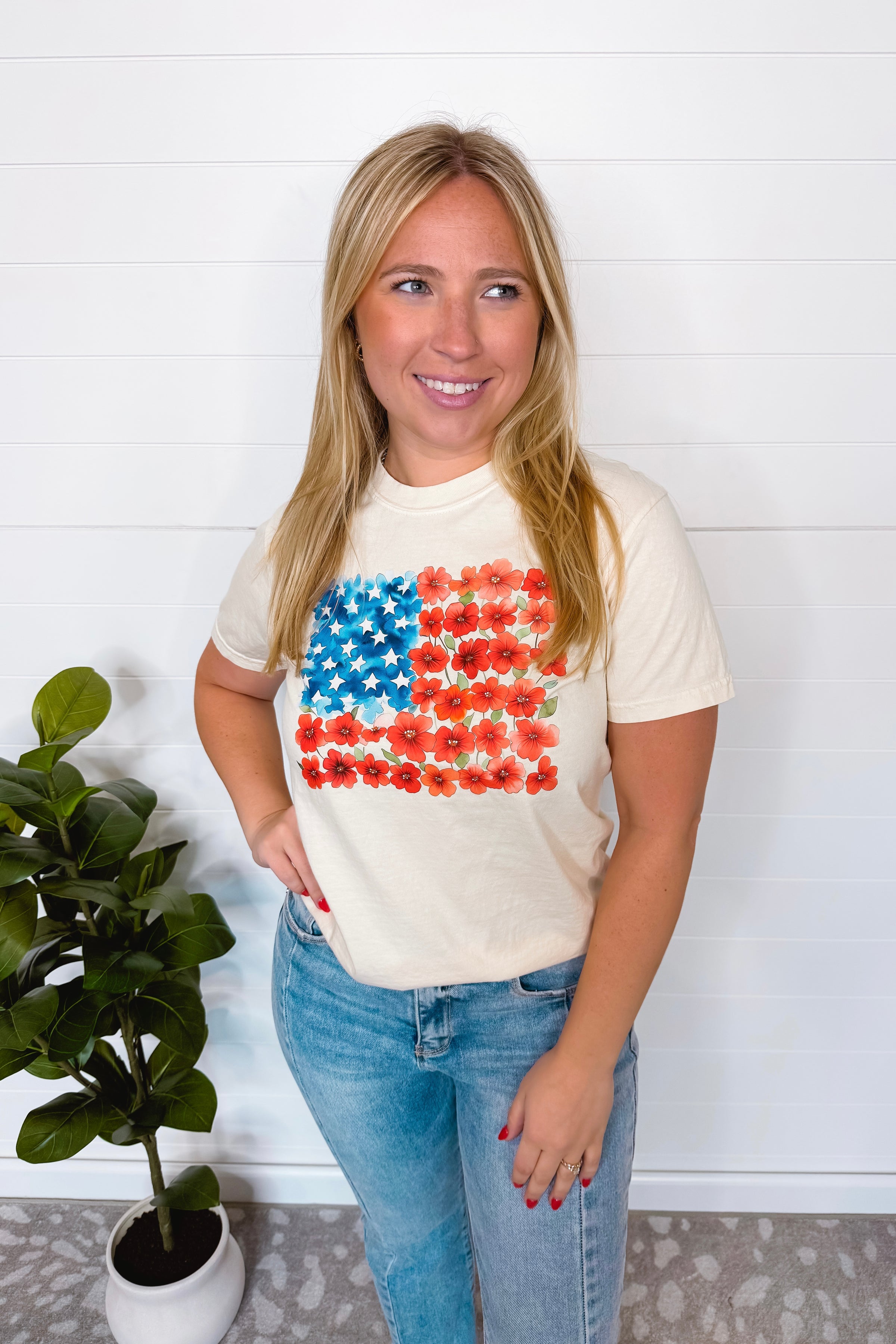 Floral Flag Graphic Tee - Cream
