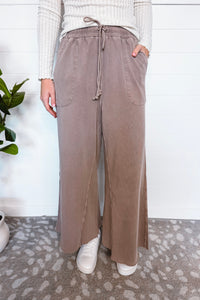 Remy Wide Leg Terry Knit Pants - Mocha