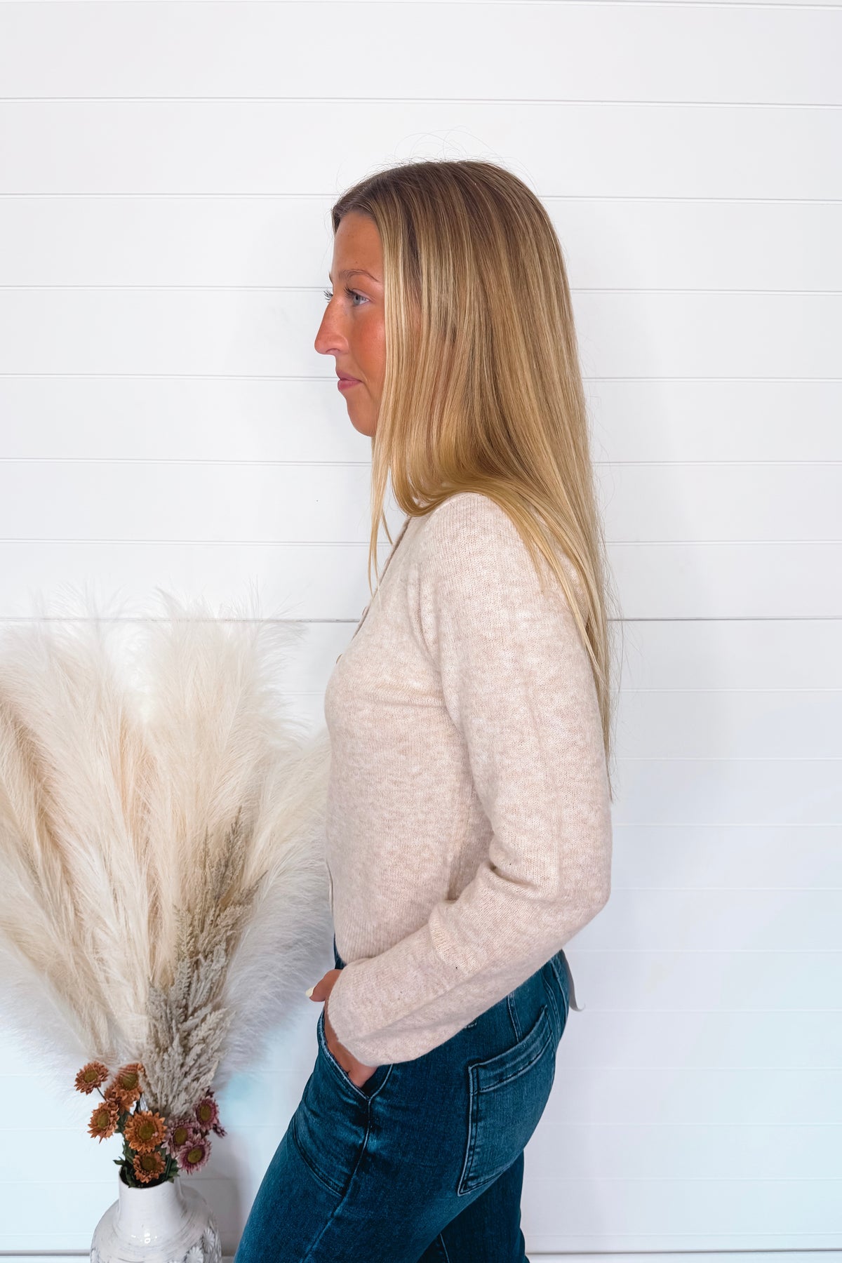 Victoria Lightweight Button Sweater - Oatmeal