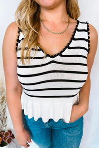 Simply Polished Striped Knit Tank - White/Black