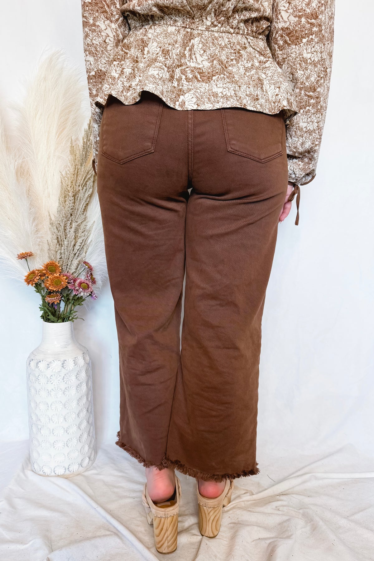 Jolie High Rise Wide Leg Risen Jeans - Brown