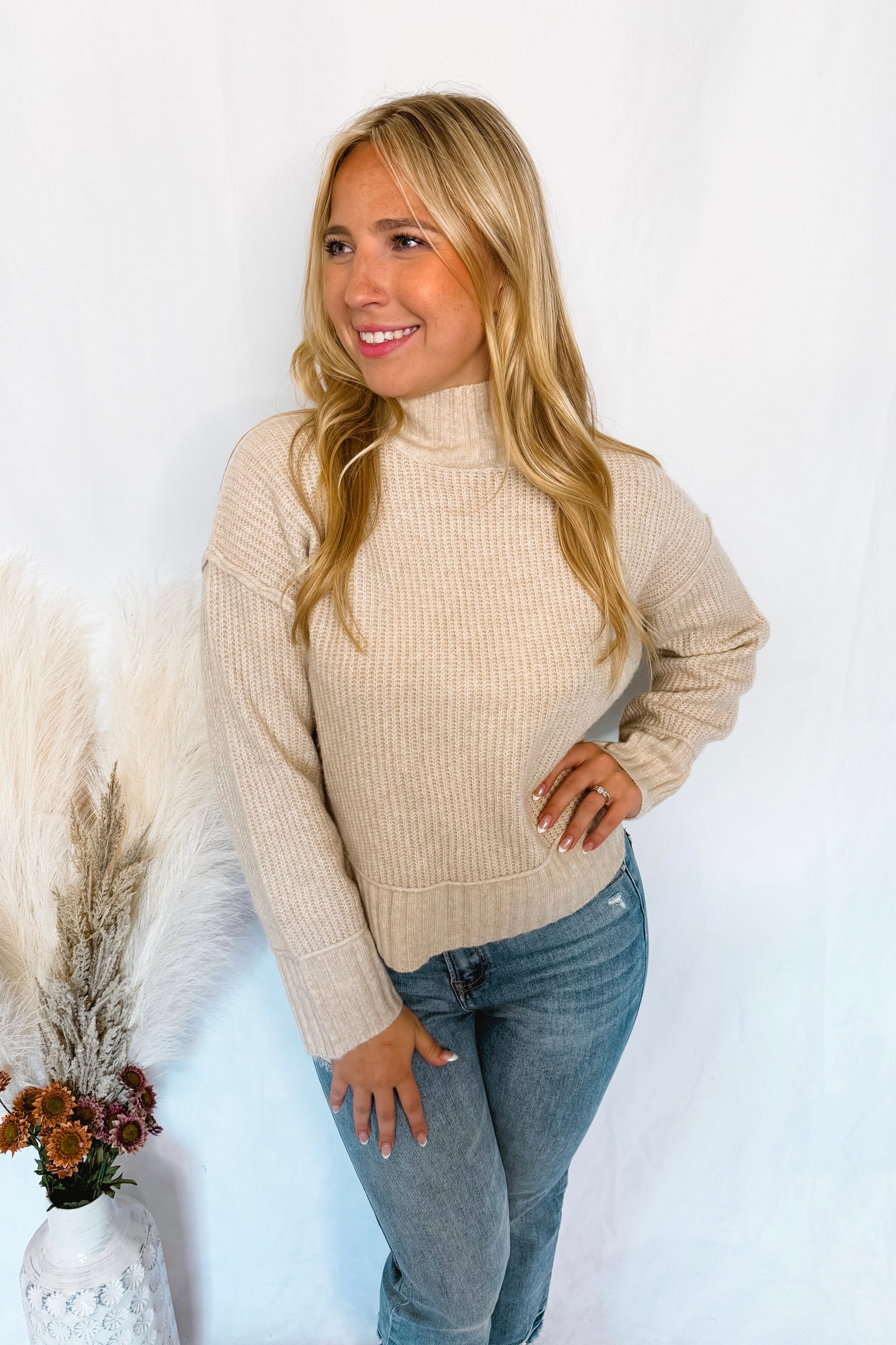 Boston Chill Ribbed Knit Sweater - Tan