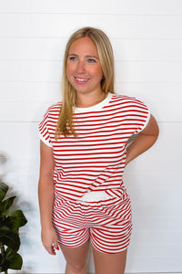 Firecracker Striped Contrast Top - White/Red