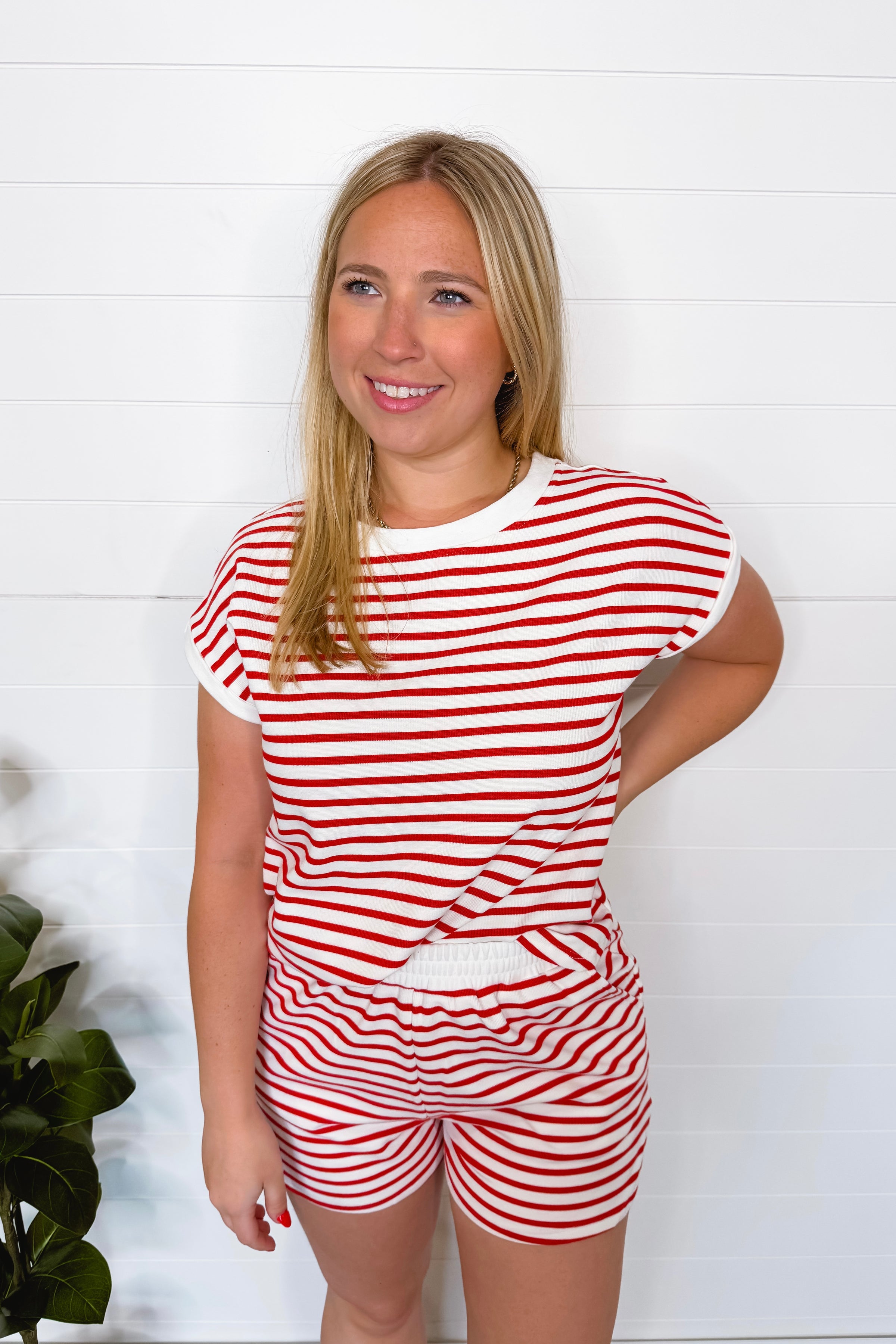 Firecracker Striped Contrast Top - White/Red