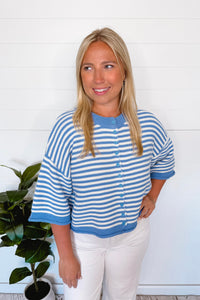 Landon Oversized Striped Sweater Cardigan - Blue/Ivory