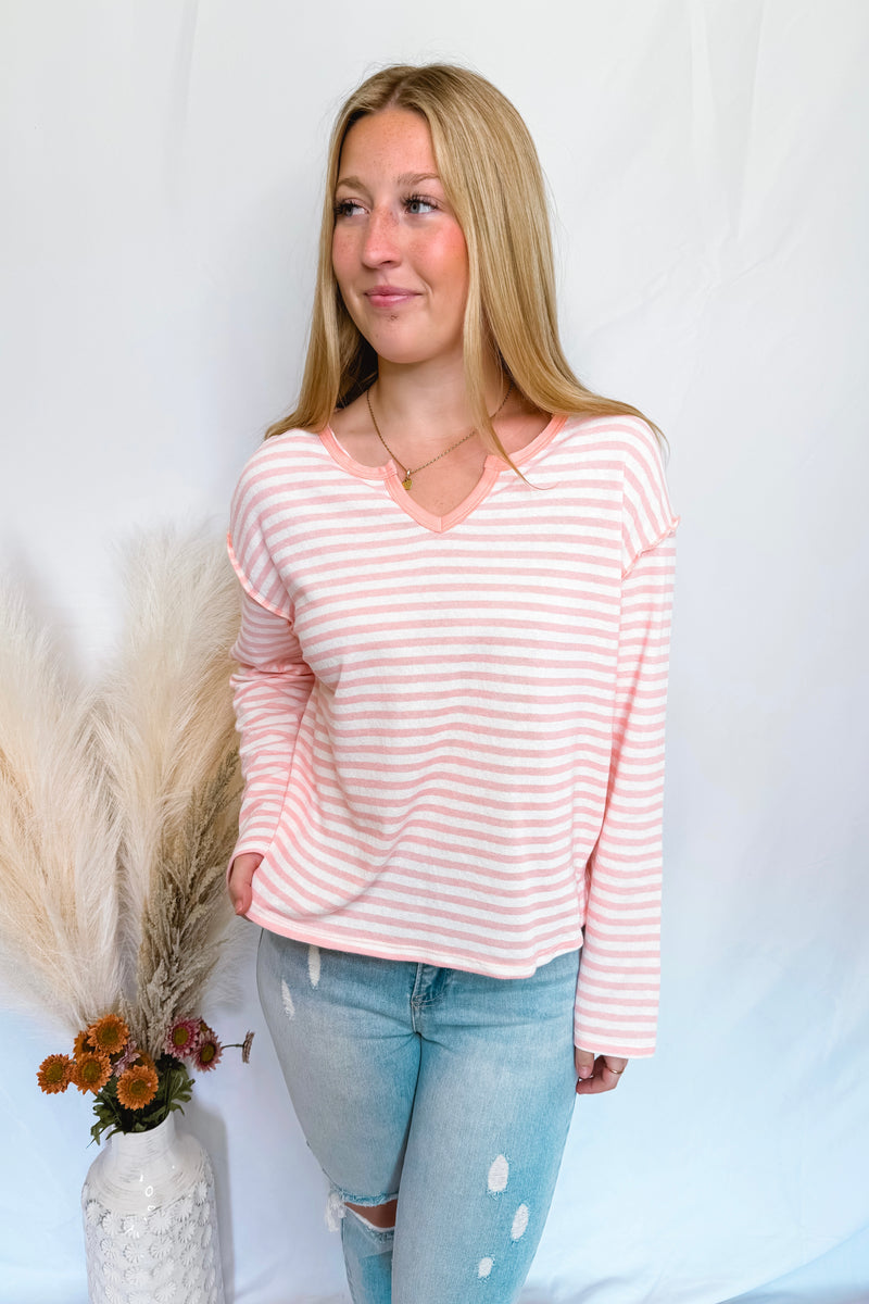 Simple Choice Split Neck Top - Pink