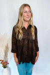 Playful Fun Plaid Peplum Button Down - Brown/Black