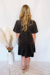 Free Falling Mineral Washed Denim Mini Dress - Black