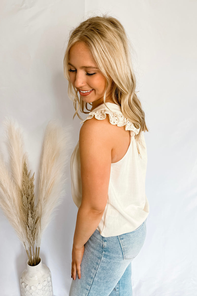 With All My Love Cream Flutter Linen Tank