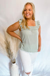 Sunny Delights Sage Smocked Ruffle Tank