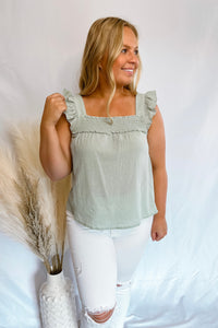 Sunny Delights Sage Smocked Ruffle Tank