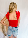 Falling In Love Red Ruffle Strap Bodysuit