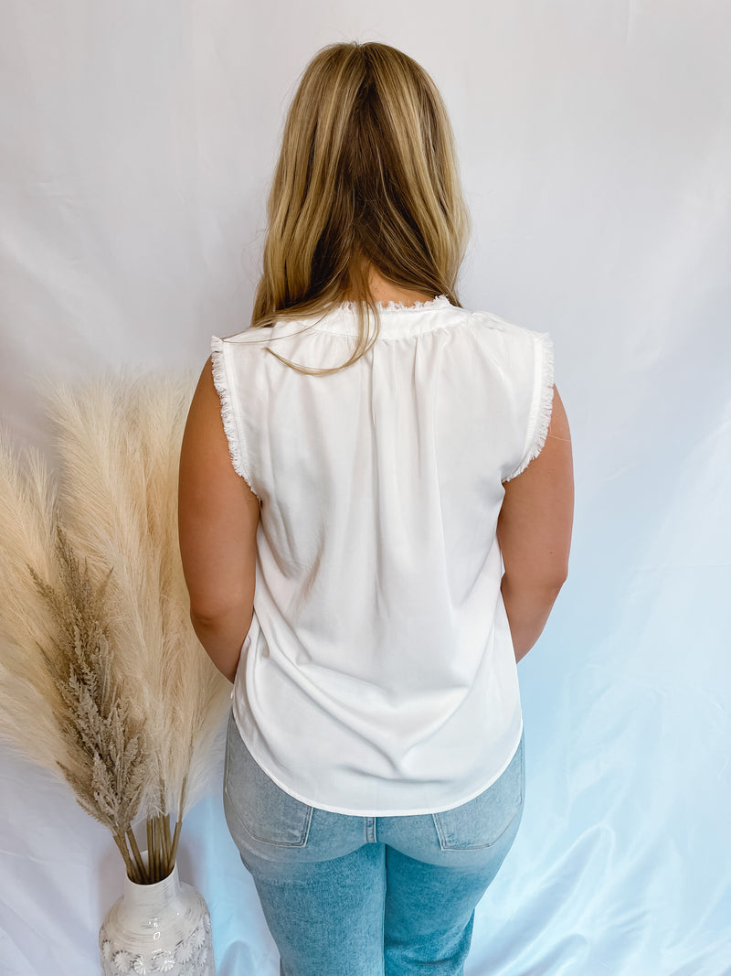 Beaming Smile White Distressed Sleeveless Top