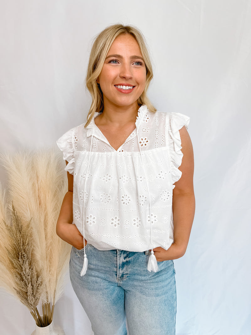 Walking On Sunshine White Eyelet Top