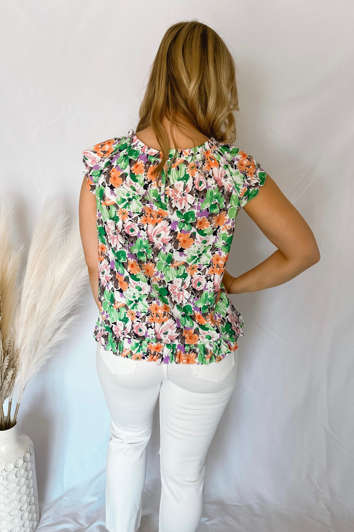 Stay Beautiful Green Multi Floral Top