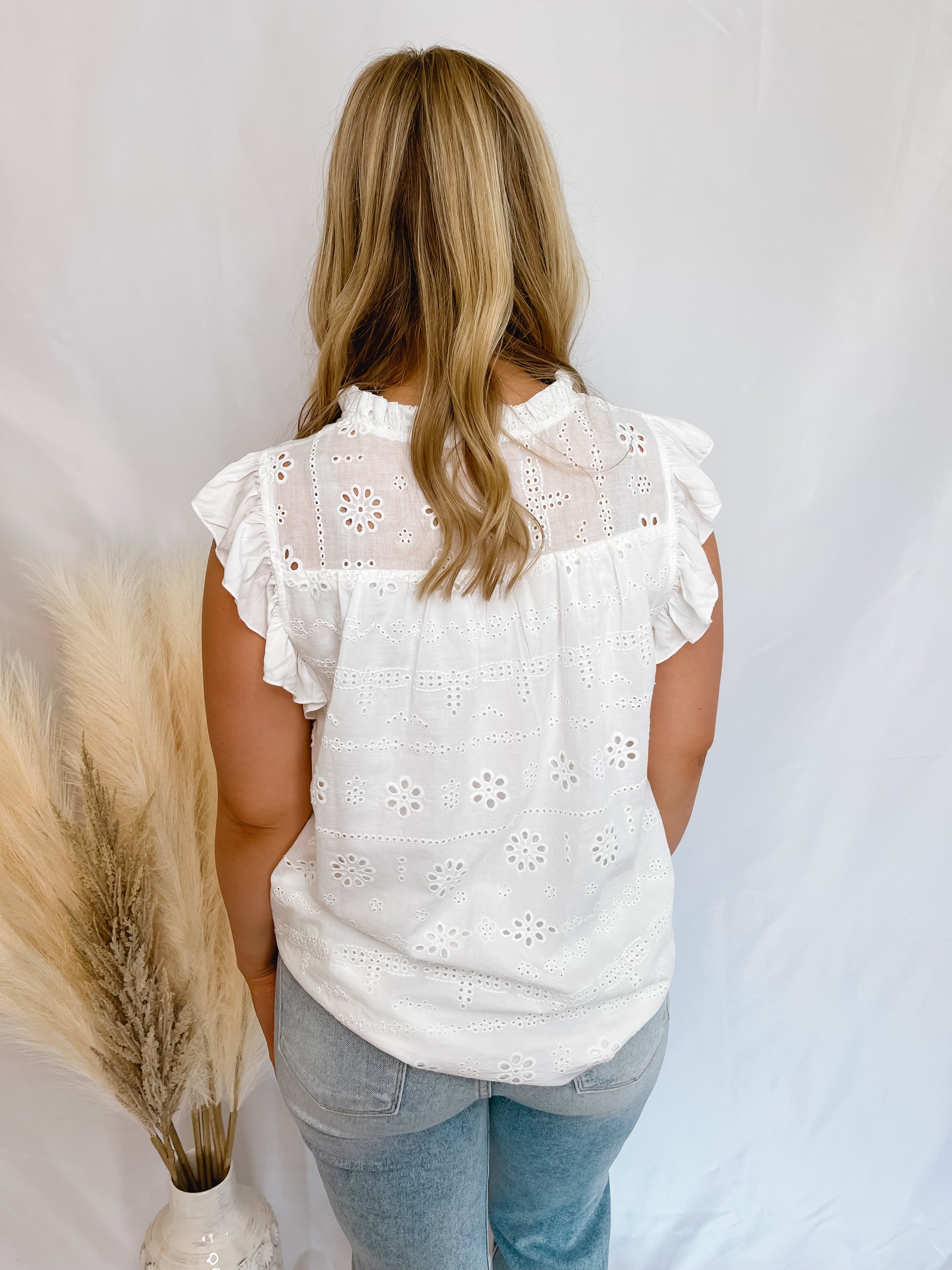 Walking On Sunshine White Eyelet Top