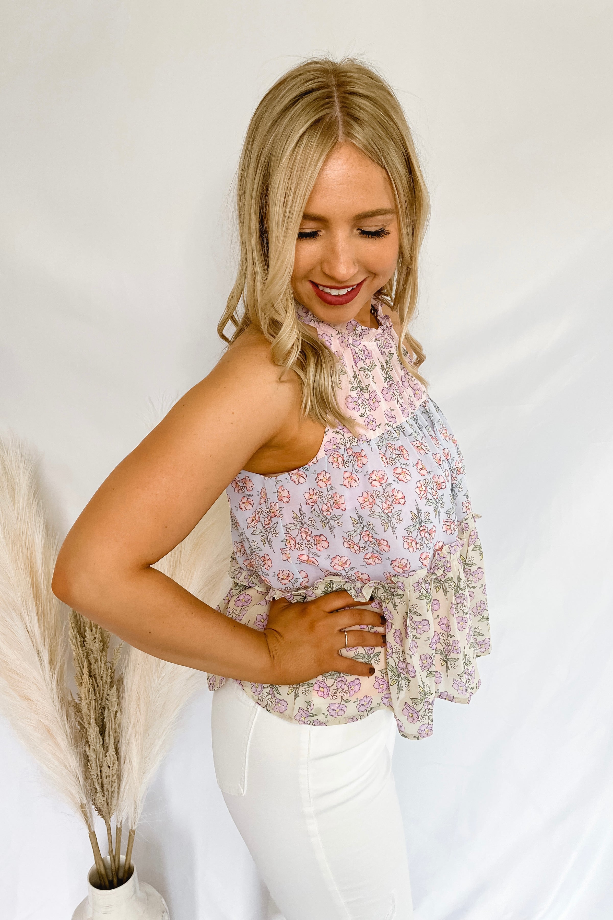 Wishing For Wine Multi Floral Halter Top