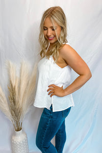 Simply Charmed White Flowy Tank