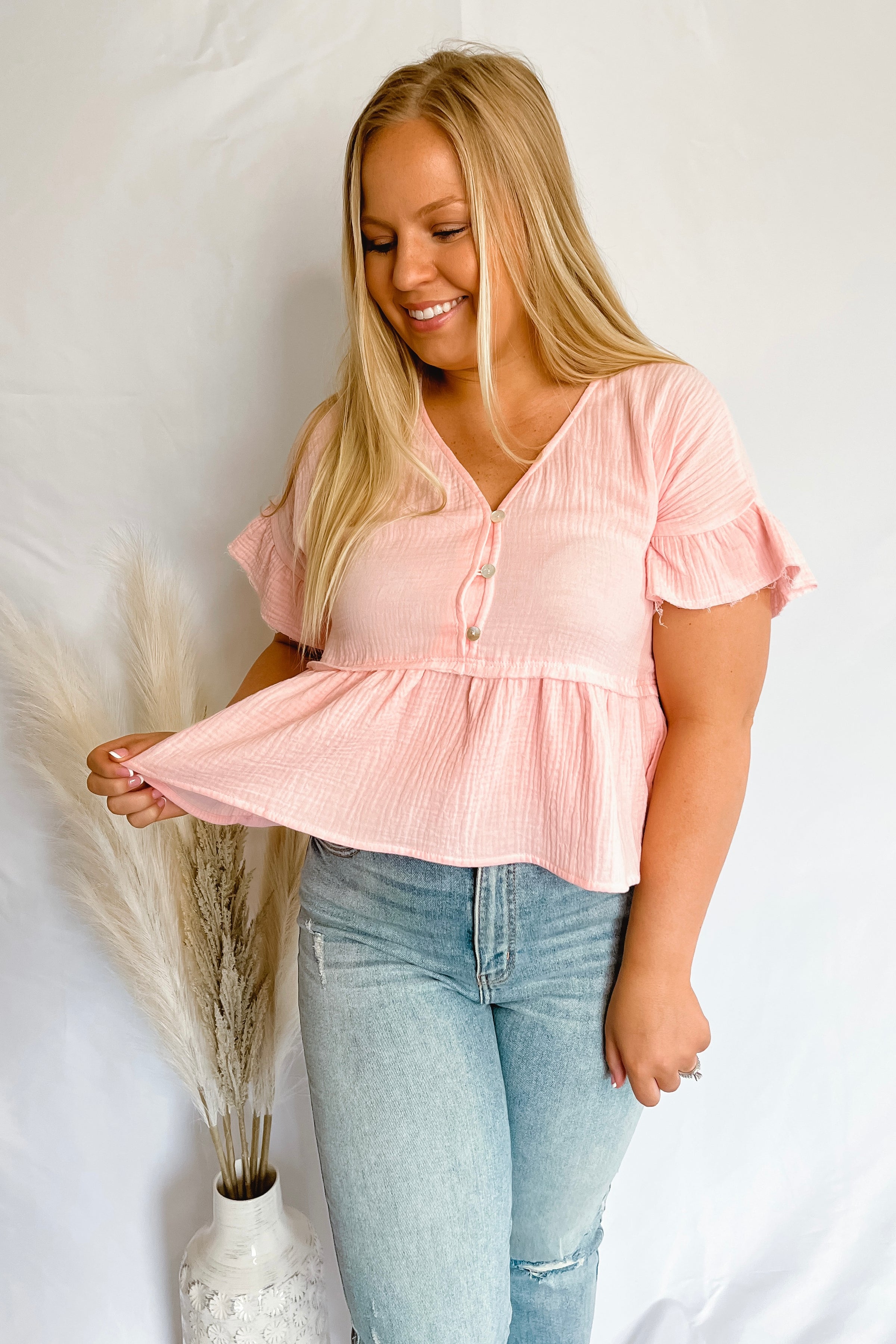 Friendly Smiles Pink Babydoll Top