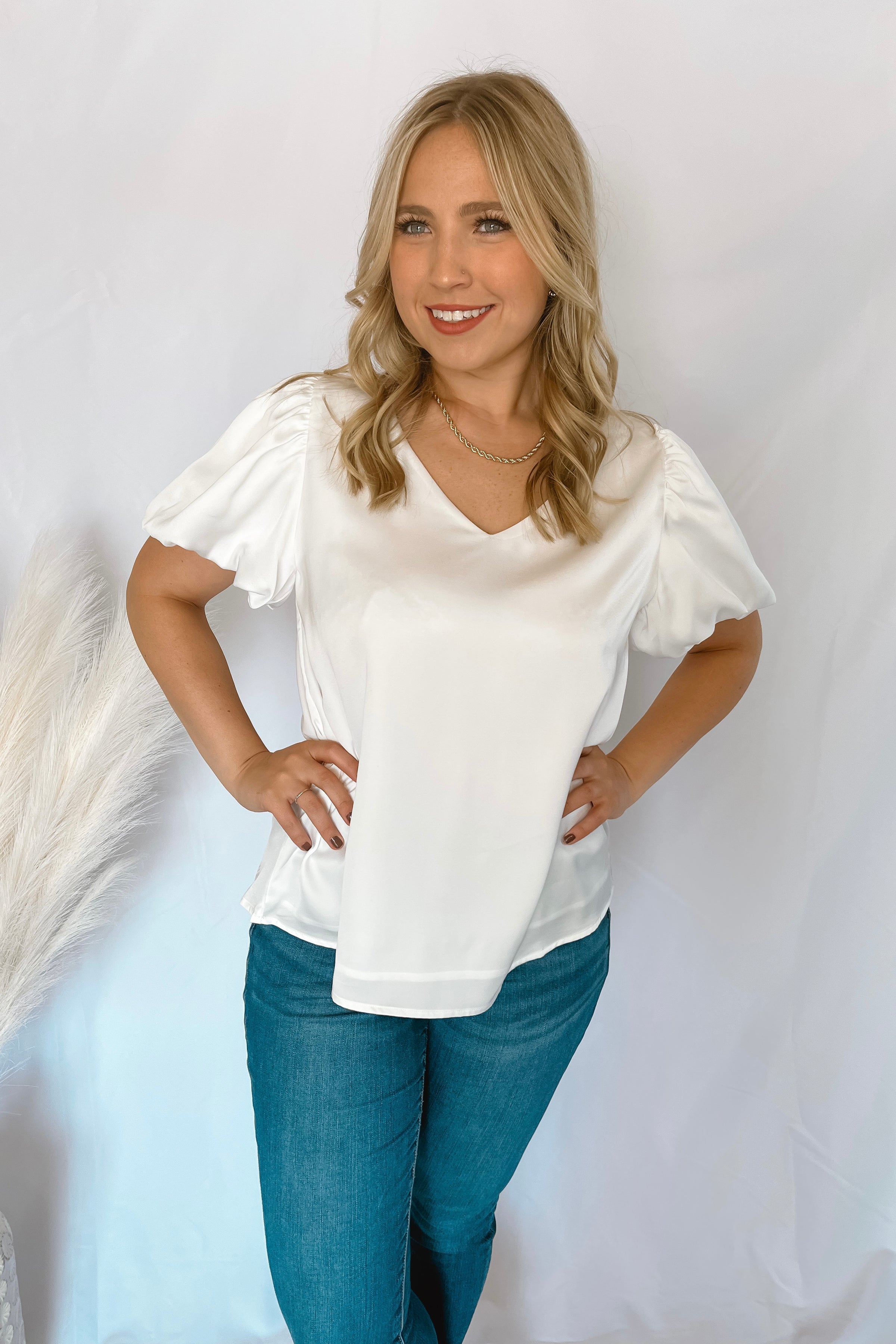 Forever Chic White Puff Sleeve Top