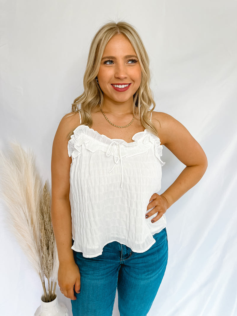 Love The Journey White Ruffle Tank