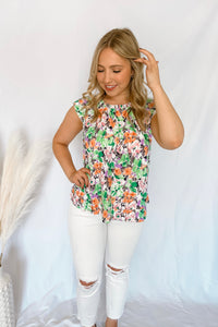 Stay Beautiful Green Multi Floral Top