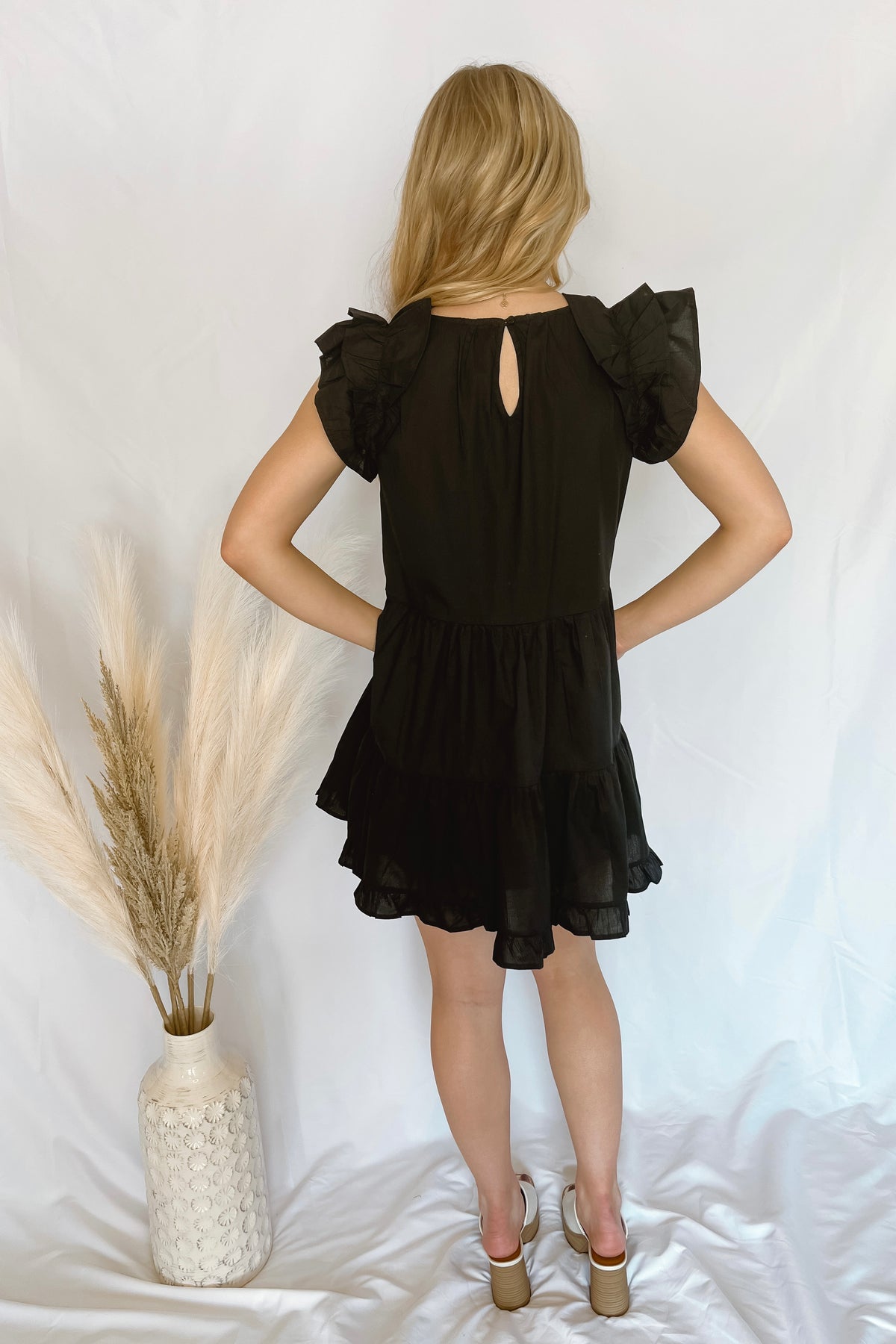 Happy Thoughts Black Tiered Ruffle Mini Dress