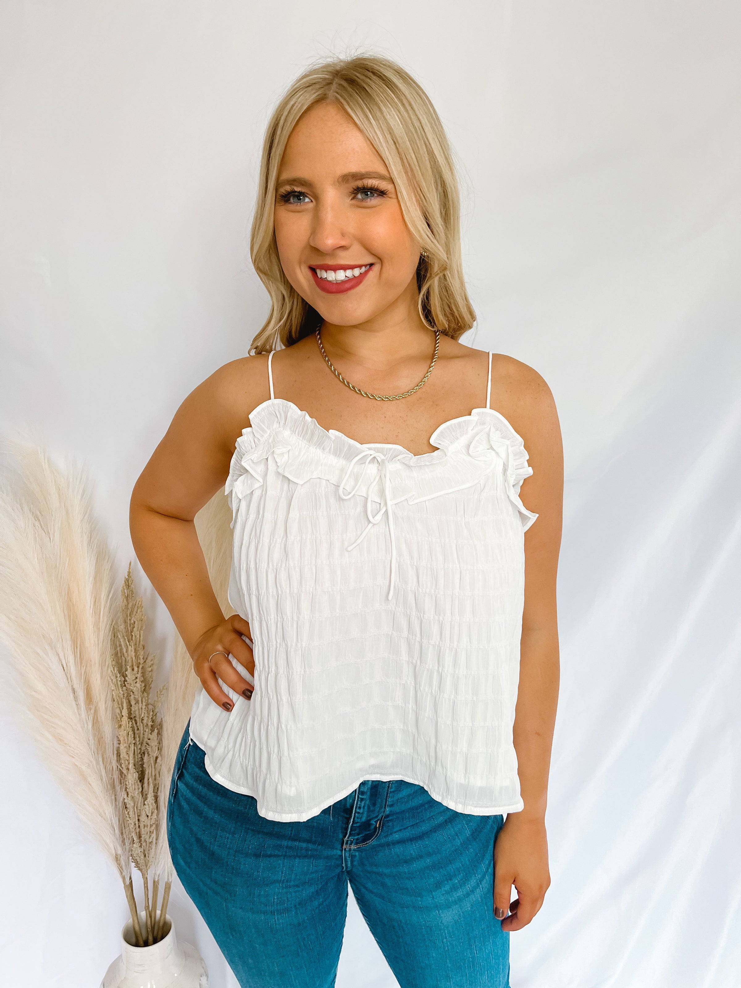 Love The Journey White Ruffle Tank