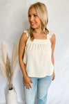 With All My Love Cream Flutter Linen Tank