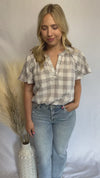 Sweetly Swaying Grey Gingham Top