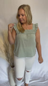 Sunny Delights Sage Smocked Ruffle Tank