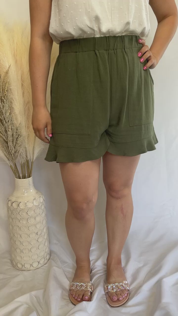 Brylee Olive Ruffle Shorts