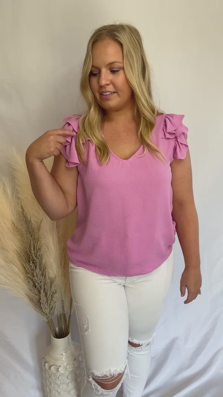 Amelia Violet Pink Ruffle Sleeve Top