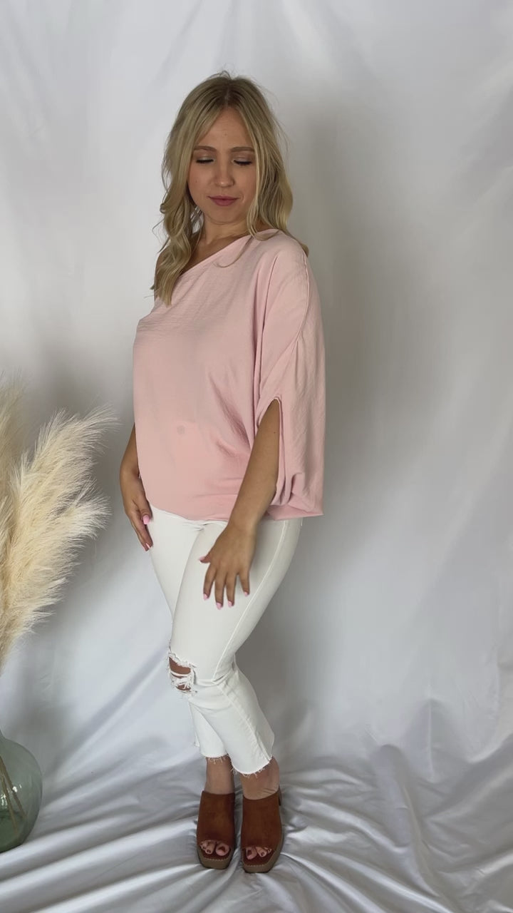Flirty And Thriving Blush One Shoulder Top