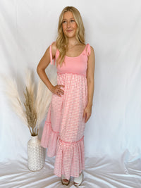 Blossoming Fields Pink Gingham Midi Dress