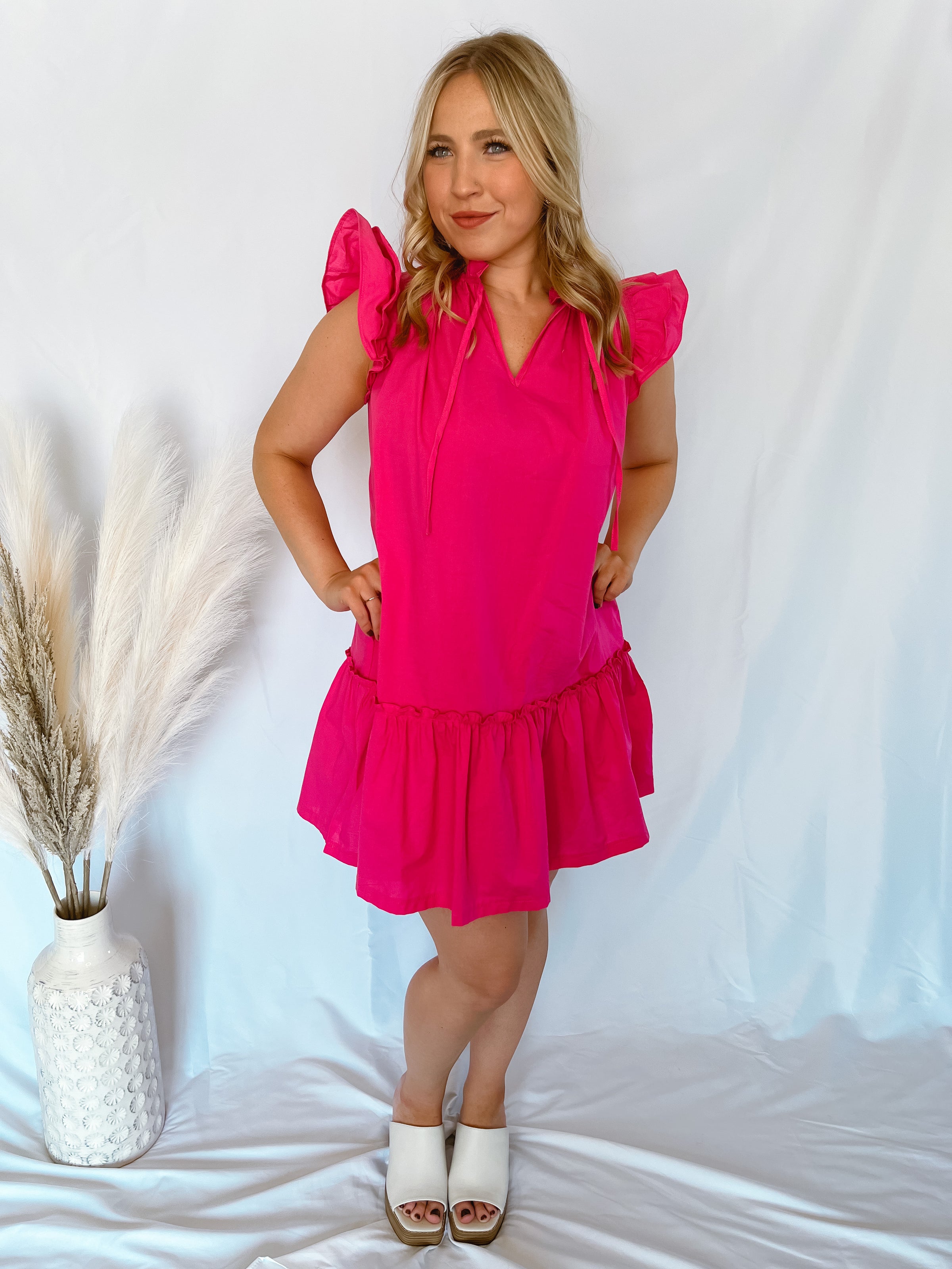 Vibrant Smiles Pink Ruffle Mini Dress