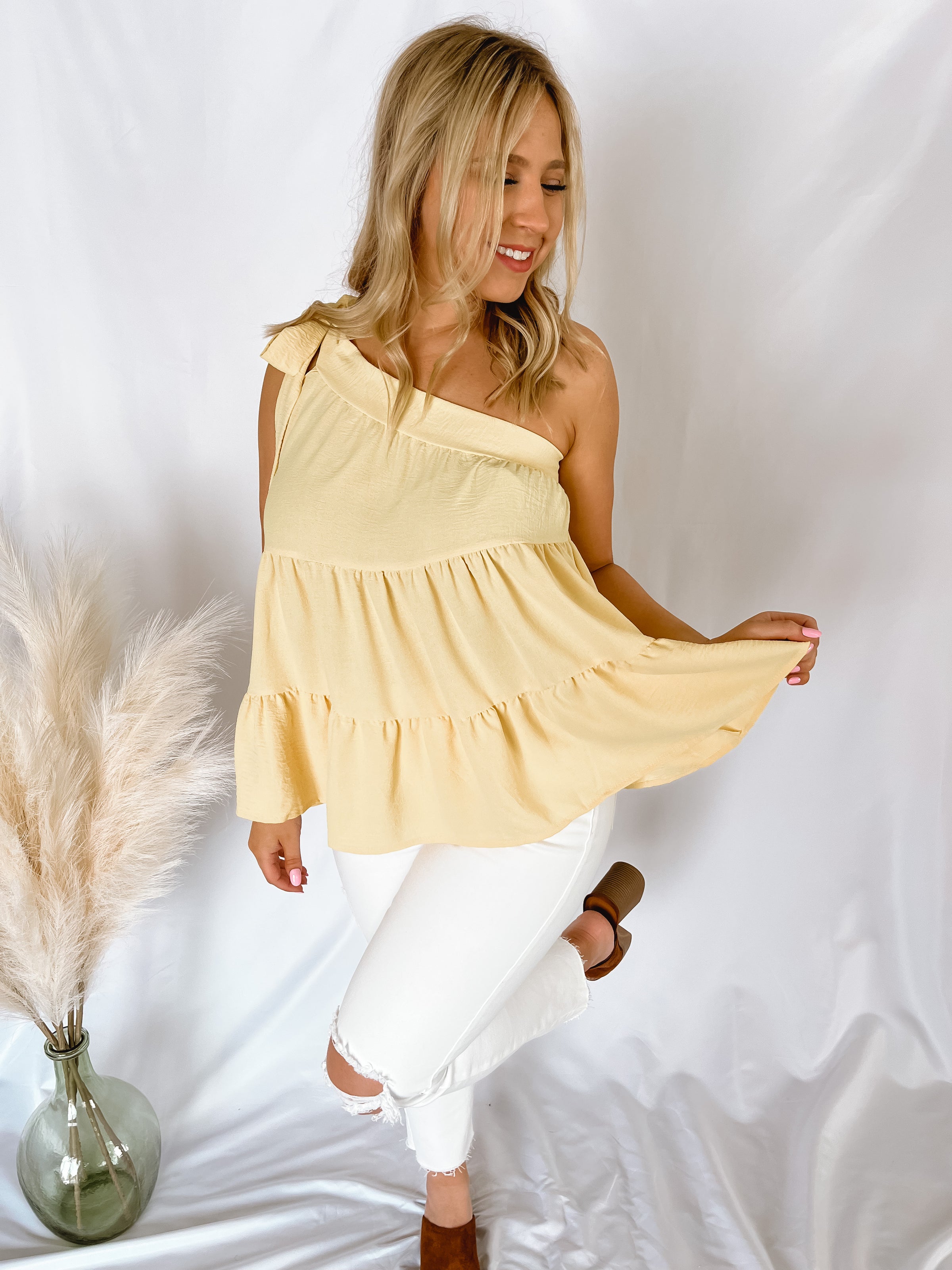 Fun In The Sun Yellow One Shoulder Top