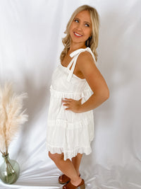 Found My Forever White Tiered Mini Dress